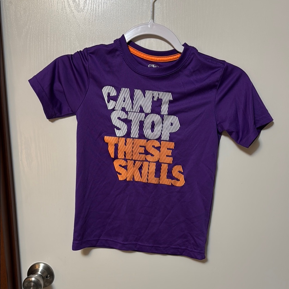 Athletic Works Purple Kids Shirt with Motivational Print Size S (6-7)